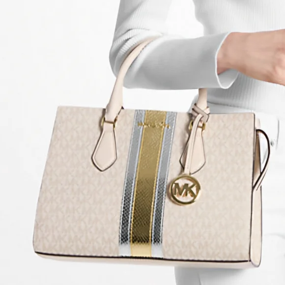 #790 MK Signature Logo and Metallic Satchel - Picture 3 of 4